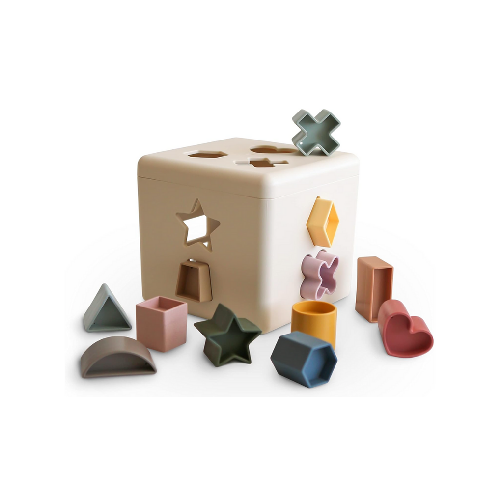 mushie Shape Sortierbox | 12 Formen Sortierspielzeug | Buntes Sortierspielzeug für Kinder