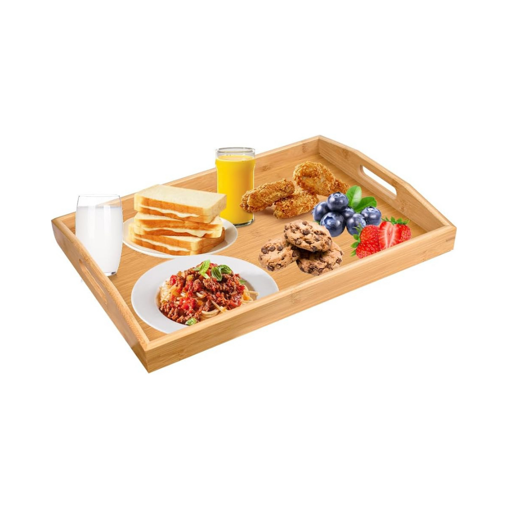 QINERSAW Bambus Serviertablett mit Griffen