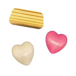 Schafmilchseife "Herz" pink und weiß mit Seifenablage - Set