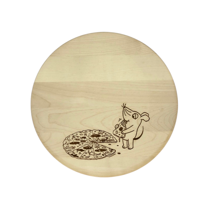 Pizzateller aus Ahorn, Motiv "WDR Maus mit Pizza"  Ø 26 cm
