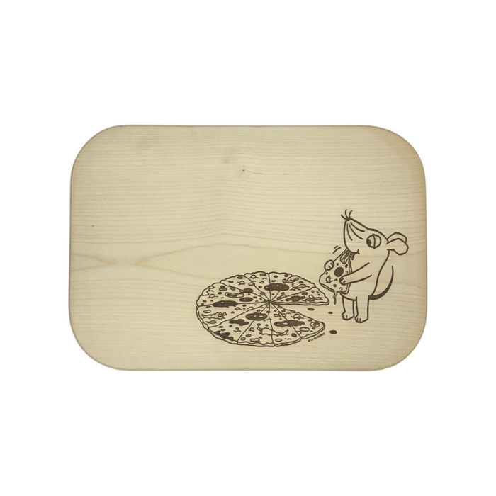 Frühstücksbrett mit Motiv Maus mit Pizza  26 x 18 cm