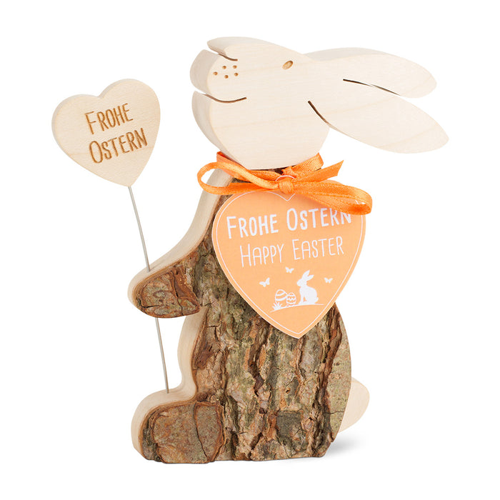 Osterhase mit Schild 'Frohe Ostern'