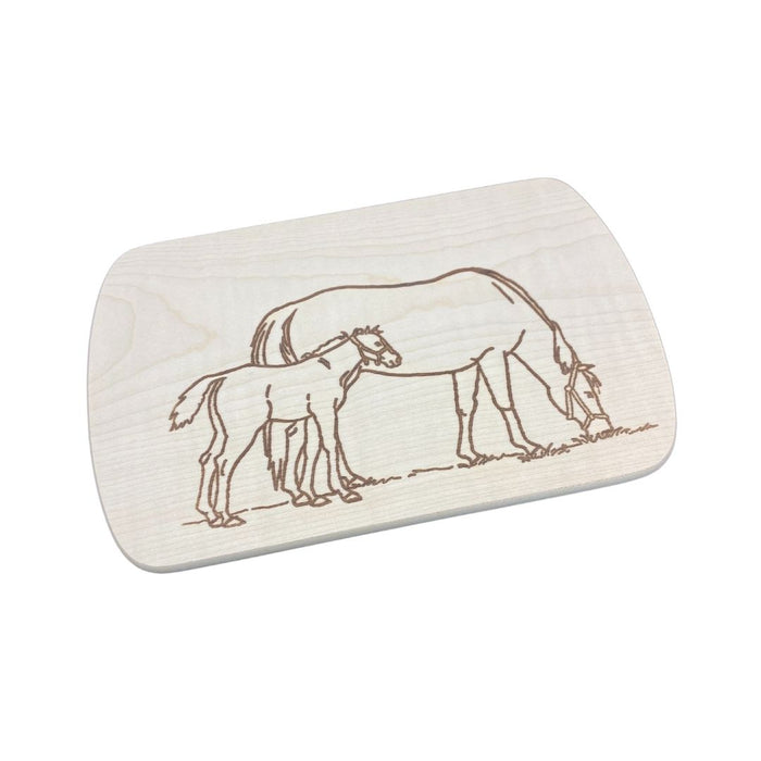 Frühstücksbrett Ahorn mit Motiv  Stute mit Fohlen 24x15 cm