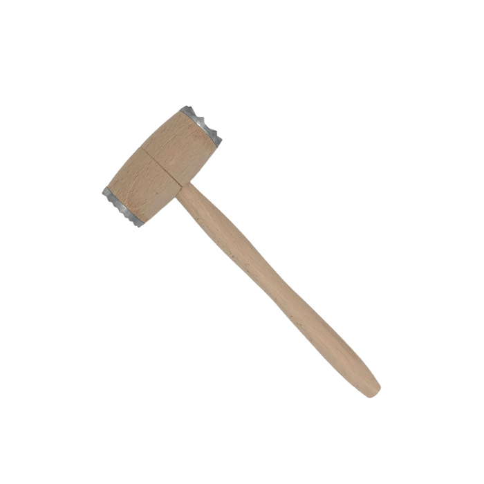 Fleischhammer aus Buche mit rundem Kopf und Metallenden ca.30 cm lang