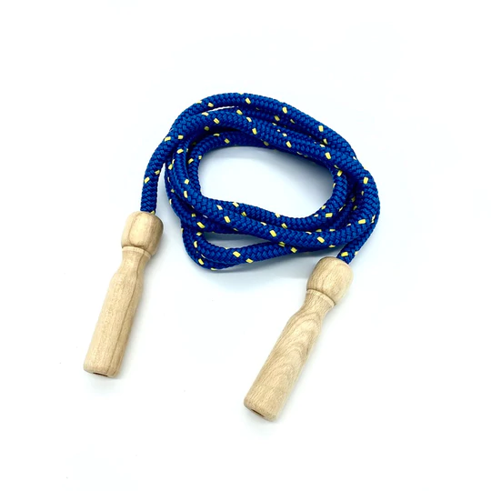 Springseil mit Holzgriffen, blaues Seil