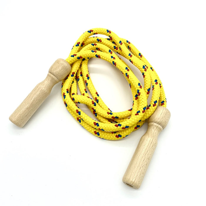 Springseil mit Holzgriffen, gelbes Seil