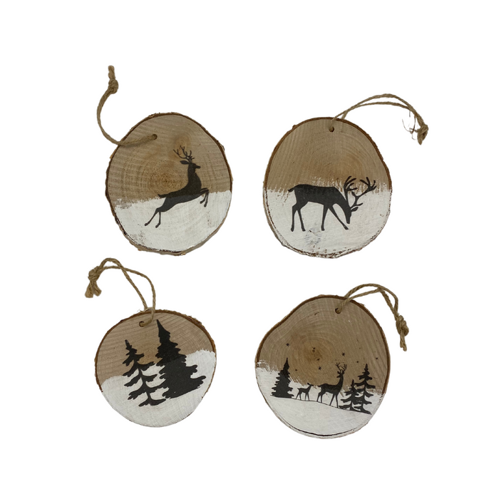 Winter Dekoanhänger Baumscheibe mit Waldmotiven, 4er Set  Ø ca 10 cm