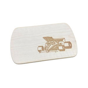 Die Holzwarenfabrik Frühstücksbrett Ahorn mit Motiv "Rennwagen" Gesamtansicht