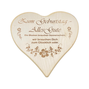 Die Holzwarenfabrik Herzbrettchen "Zum Geburtstag" (24 cm)