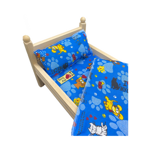 Die Holzwarenfabrik Puppenbett mit Bezug in blau (44 cm) - Details