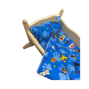 Die Holzwarenfabrik Puppenwiege mit Bezug in blau (44 cm) - Details