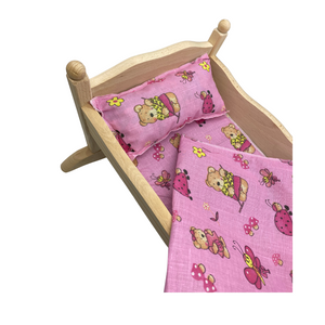 Die Holzwarenfabrik Puppenwiege mit Bezug in rosa (44 cm) - Details