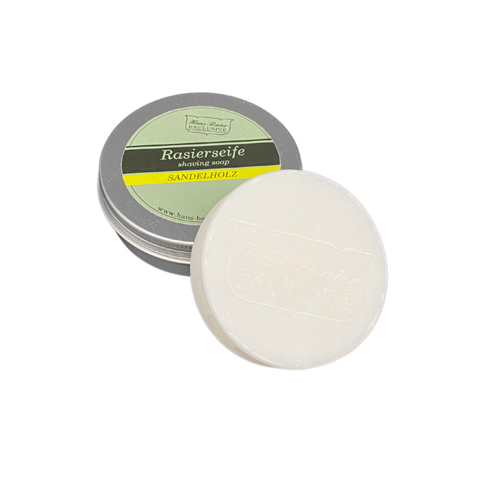 Rasierseife "Sandelholz"  70 g in der Metalldose von Hans Baier