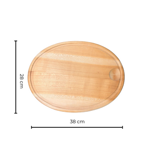 Schneidebrett aus geölter Kirsche oval mit Rille und Saftfang  38x28x1,4cm